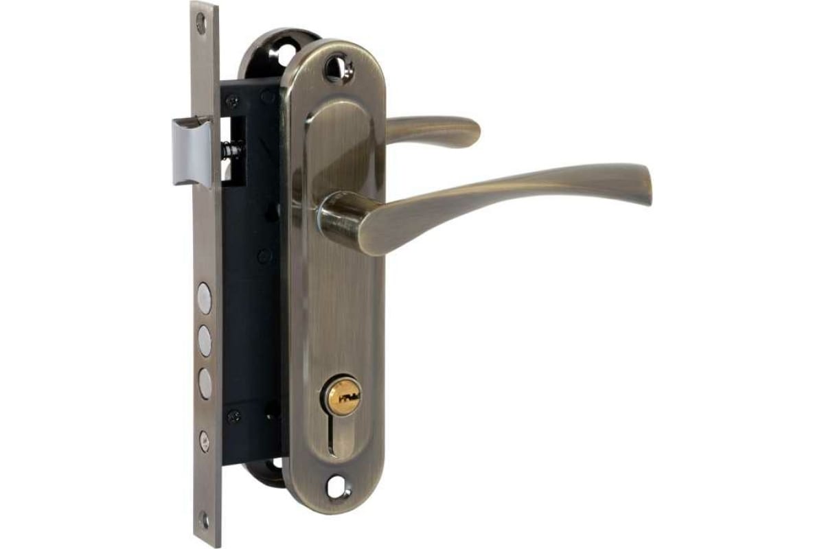 Замок врезной Vettore 1523 m60Z в комплекте с ручкой и цилиндром AB бронза 20284