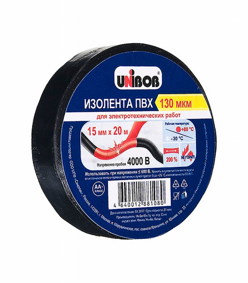 Изолента ПВХ Unibob 15 мм х 20 м черная 211765