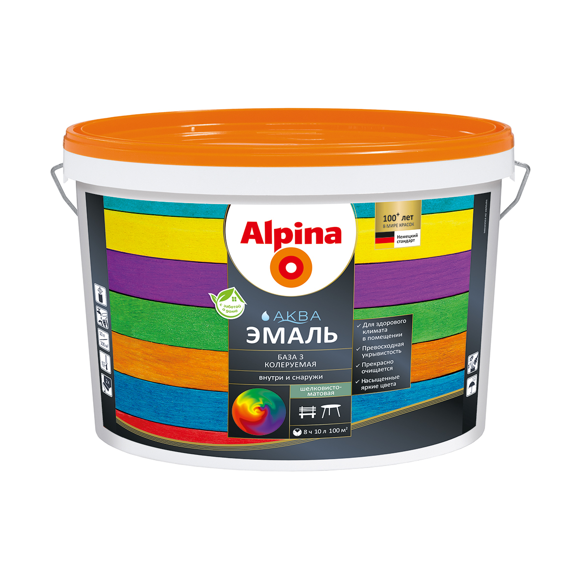Эмаль акриловая АКВА шелковисто-матов.база 3 бесцветн. 9,4л "ALPINA" 